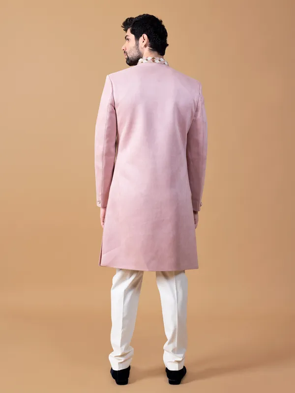 Onion pink suede indowestern
