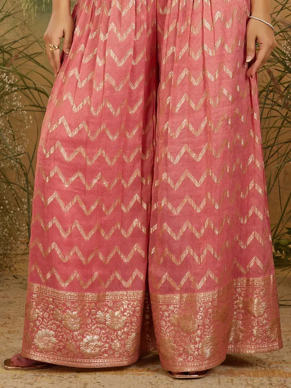 Onion pink sweetheart neck silk palazzo suit