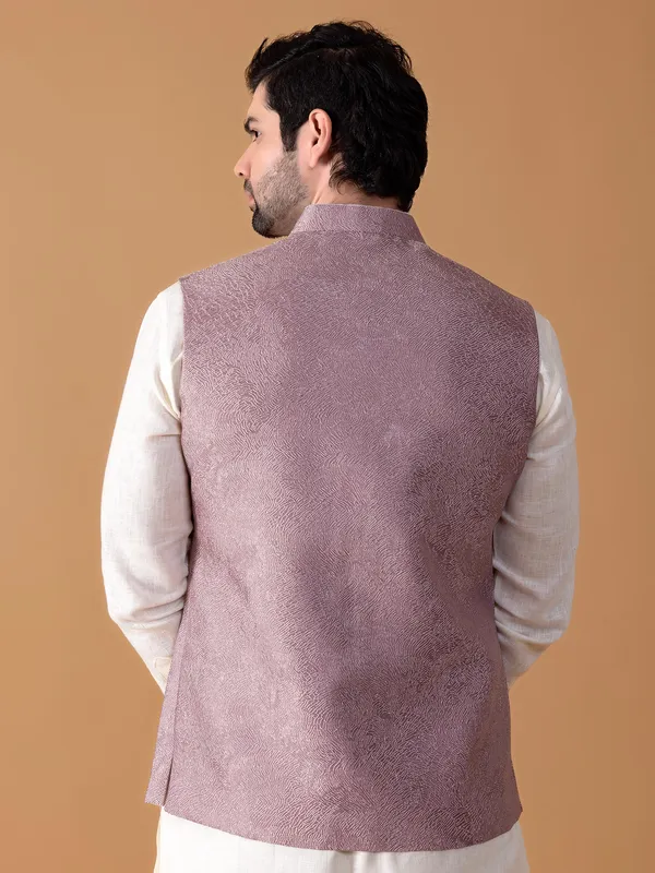 Onion pink textured silk waistcoat