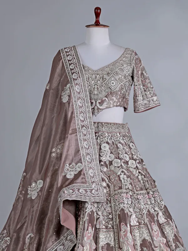 Onion pink tissue silk bridal lehenga choli