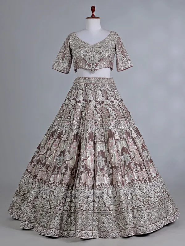 Onion pink tissue silk bridal lehenga choli