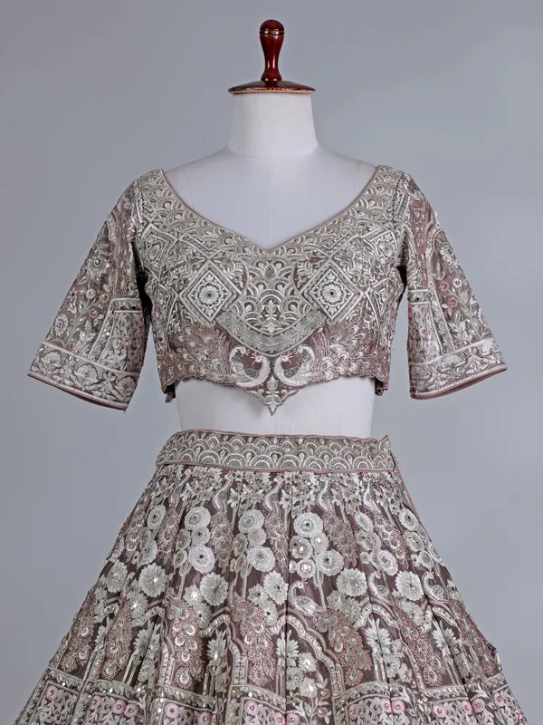 Onion pink tissue silk bridal lehenga choli