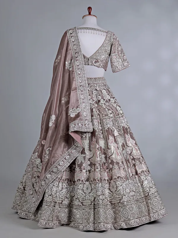 Onion pink tissue silk bridal lehenga choli