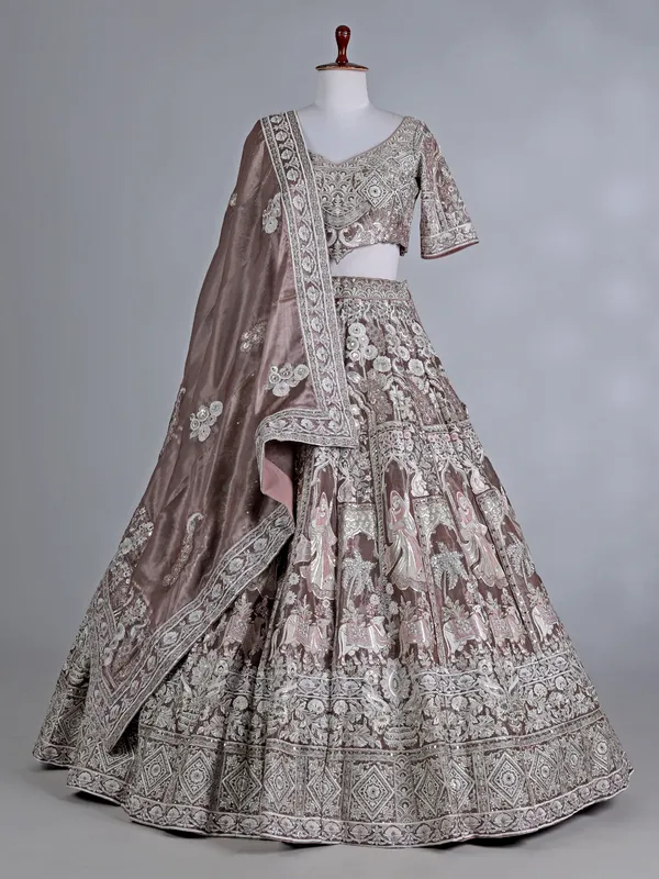 Onion pink tissue silk bridal lehenga choli