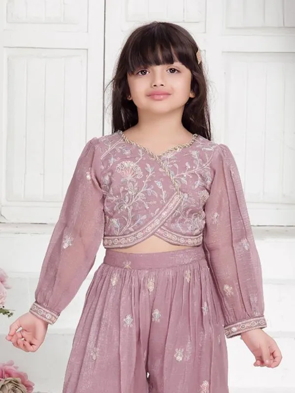 Onion pink tissue silk palazzo suit