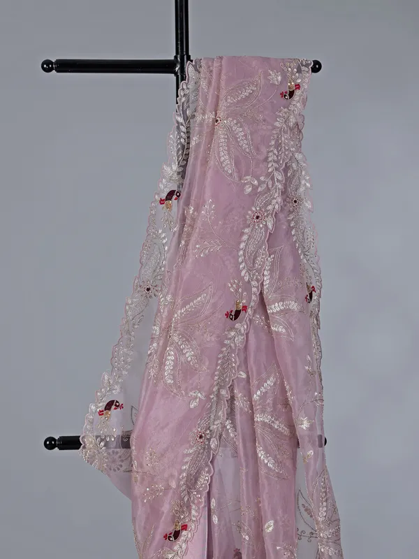 Onion pink tissue silk saree for wedding wear
