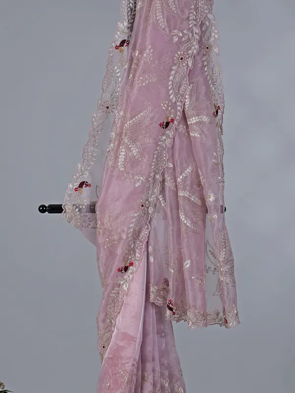 Onion pink tissue silk saree for wedding wear