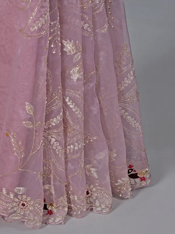 Onion pink tissue silk saree for wedding wear