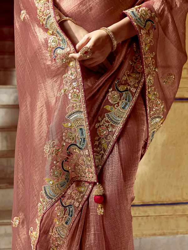 Onion pink tissue silk saree for women