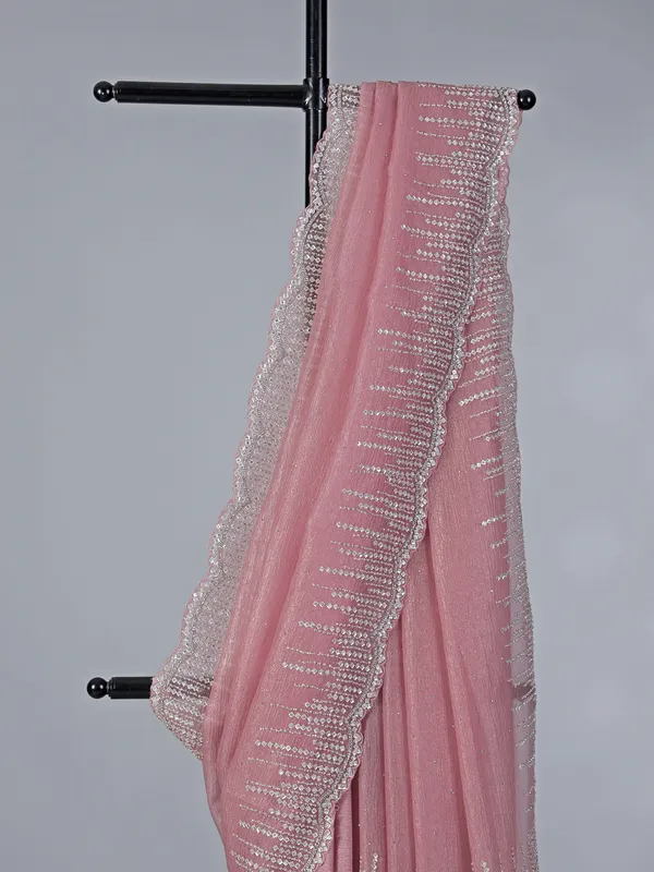 Onion pink tissue silk saree with cutdana weaving