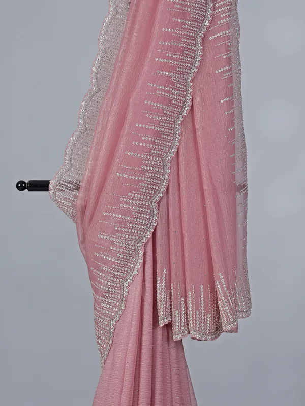 Onion pink tissue silk saree with cutdana weaving