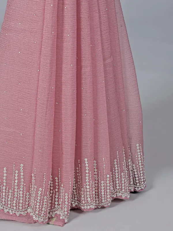 Onion pink tissue silk saree with cutdana weaving
