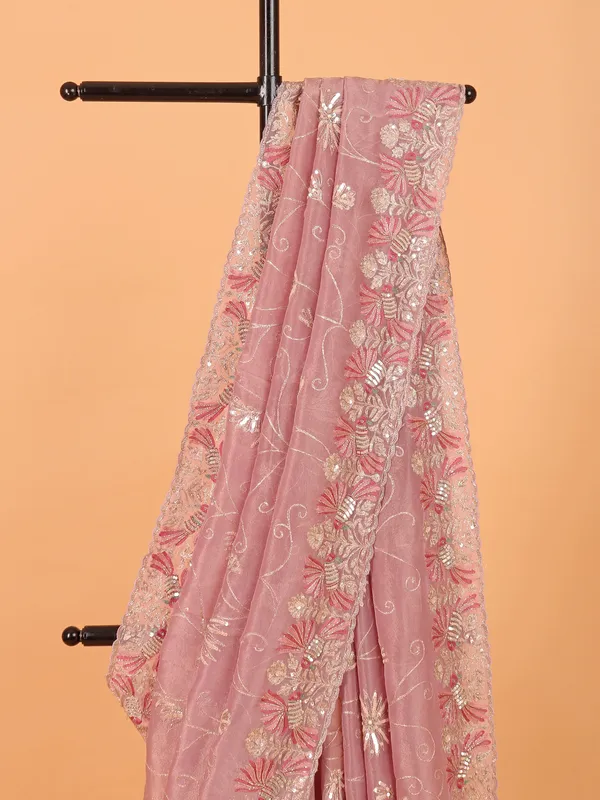 onion pink wedding saree in organza