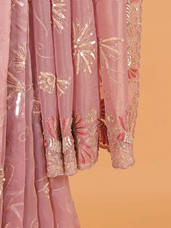 onion pink wedding saree in organza