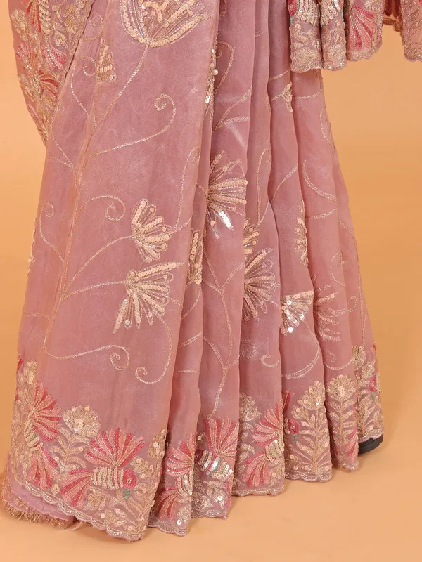 onion pink wedding saree in organza