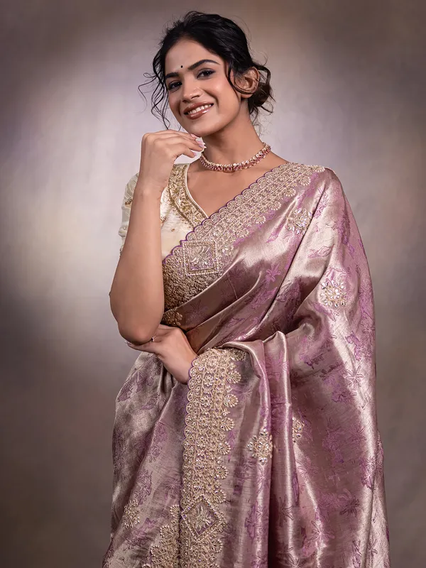 Onion pink wedding style art silk saree