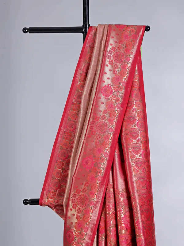 Onion pink wedding wear saree in tissue silk
