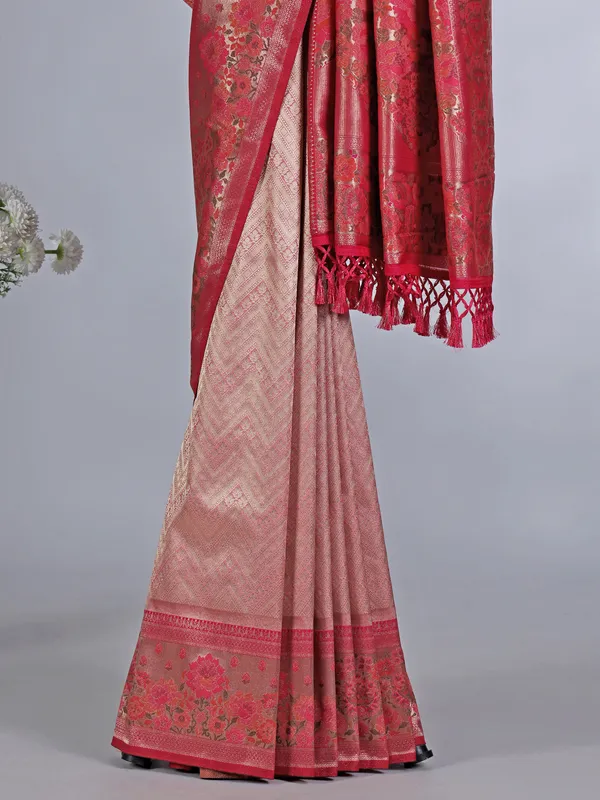 Onion pink wedding wear saree in tissue silk