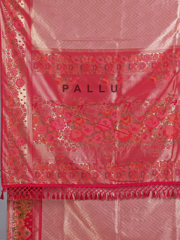 Onion pink wedding wear saree in tissue silk