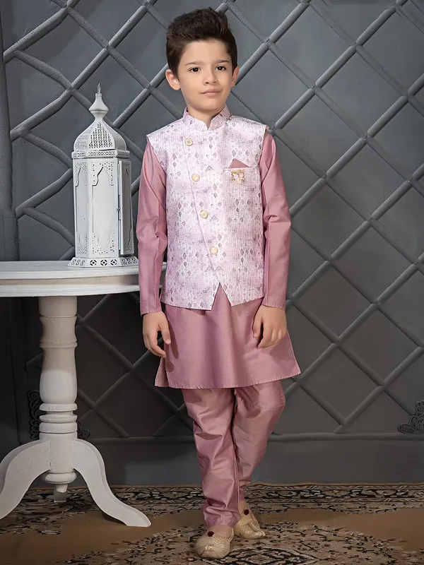 Onion pink wedding wear silk waistcoat set