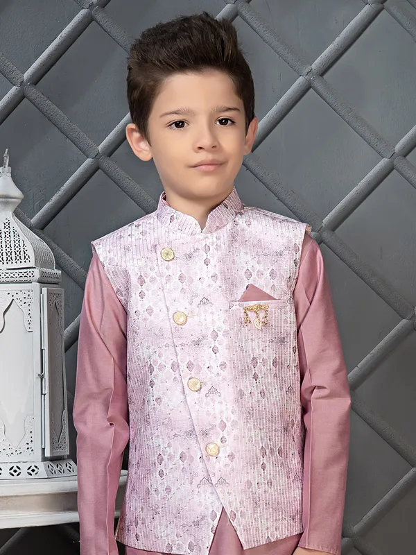 Onion pink wedding wear silk waistcoat set