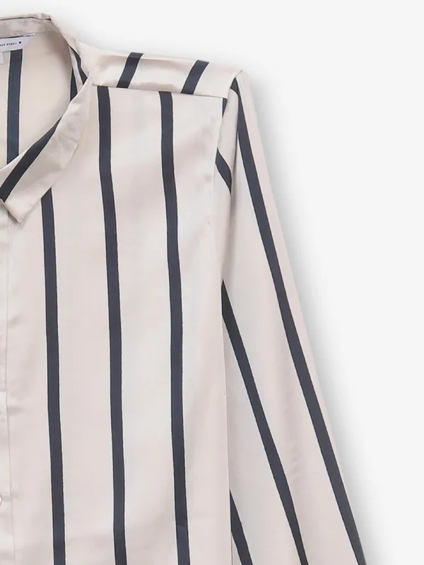 ONLY beige stripe linen shirt