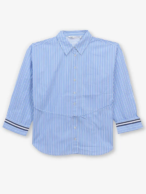 ONLY blue stripe cotton silk shirt