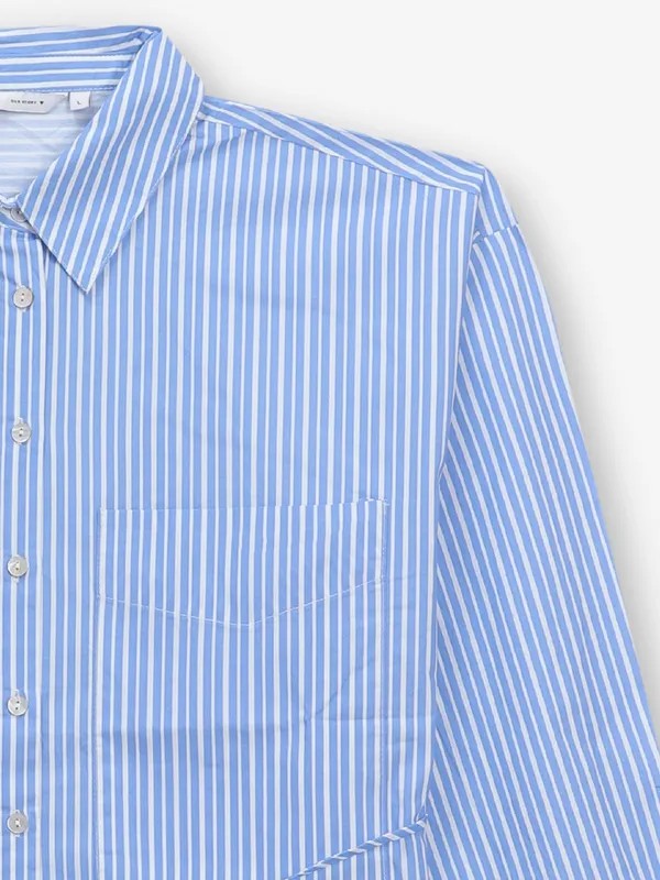 ONLY blue stripe cotton silk shirt