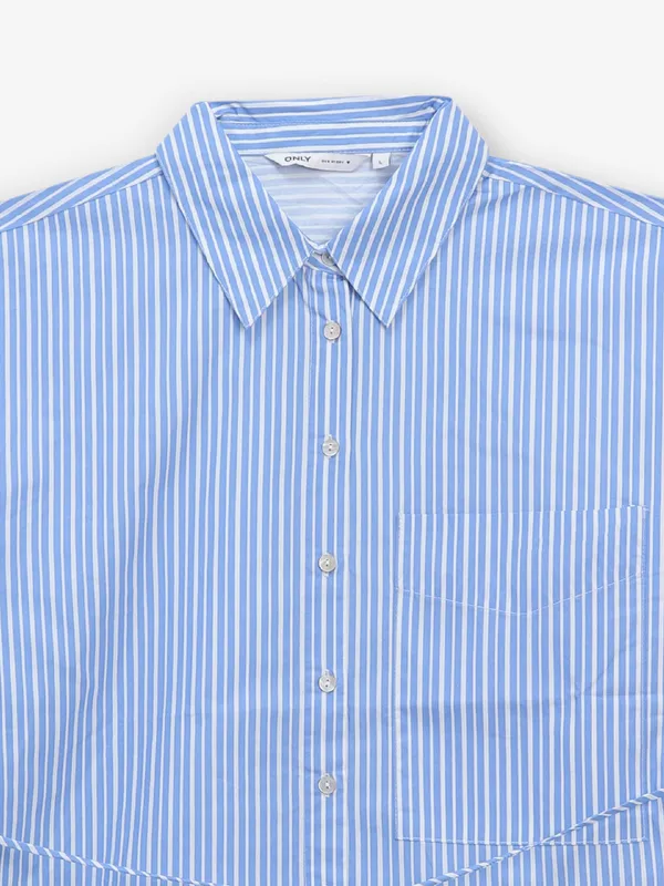 ONLY blue stripe cotton silk shirt