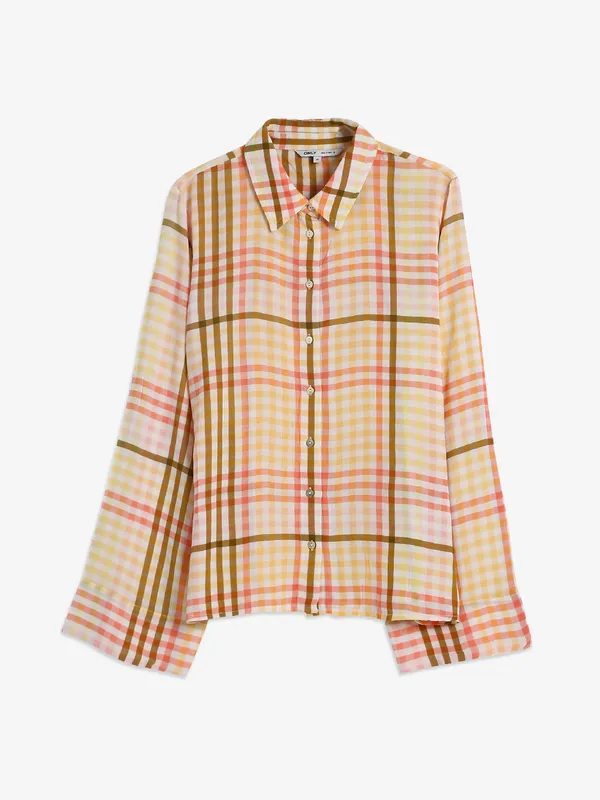 ONLY light yellow cotton checks shirt