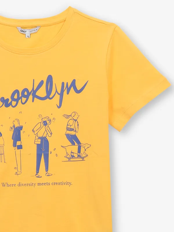 ONLY mstard yellow printed cotton t-shirt