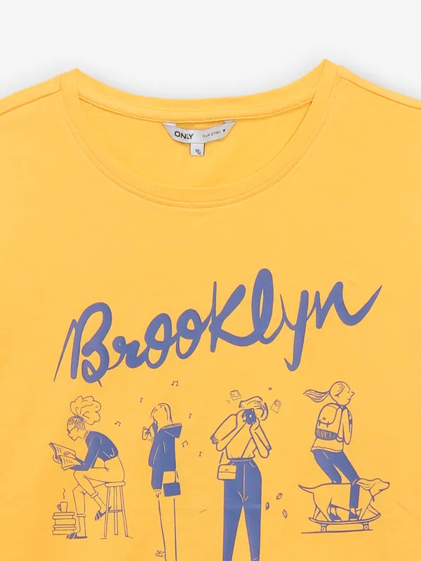 ONLY mstard yellow printed cotton t-shirt