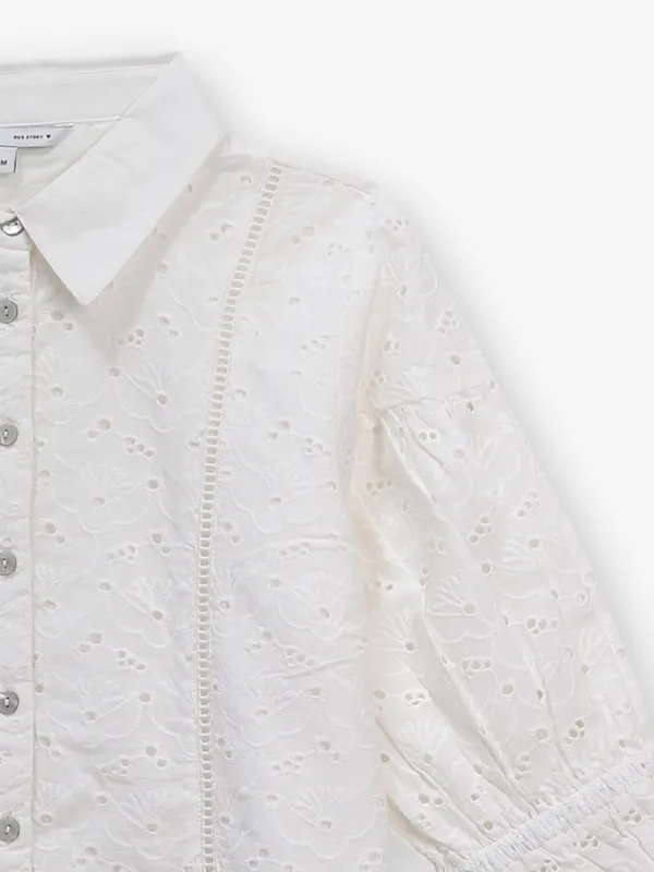 ONLY off-white cotton crop shirt