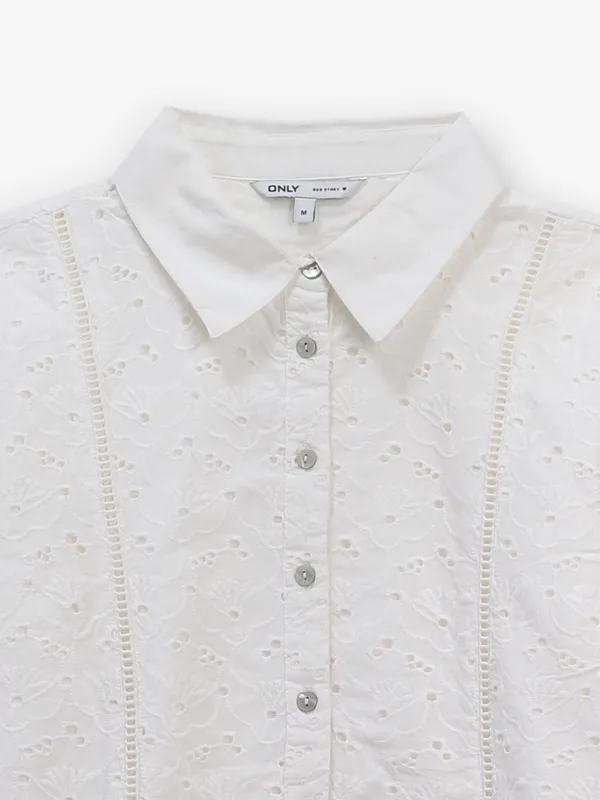 ONLY off-white cotton crop shirt