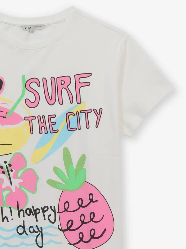 ONLY off-white printed cotton t-shirt