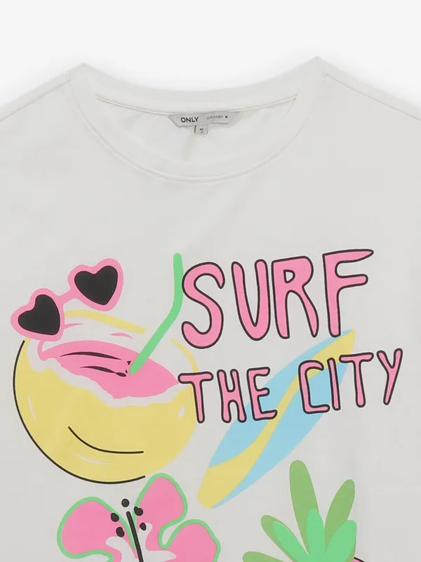 ONLY off-white printed cotton t-shirt