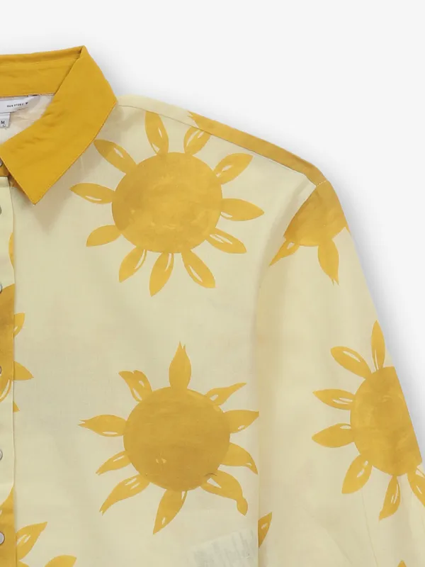 ONLY printed beige silk crop shirt