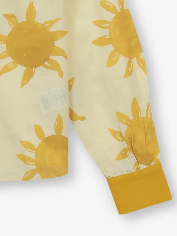 ONLY printed beige silk crop shirt
