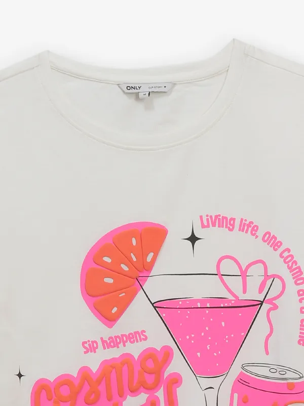 ONLY printed cotton off-white t-shirt