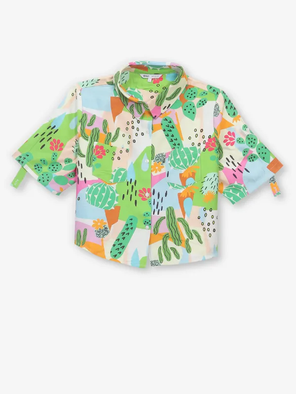 ONLY printed green cotton crop shirt