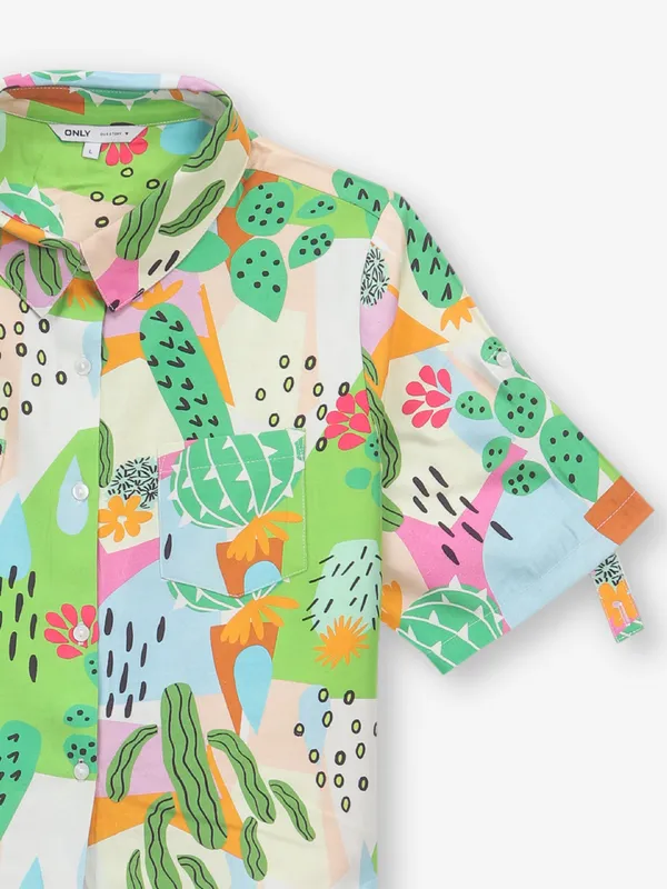 ONLY printed green cotton crop shirt