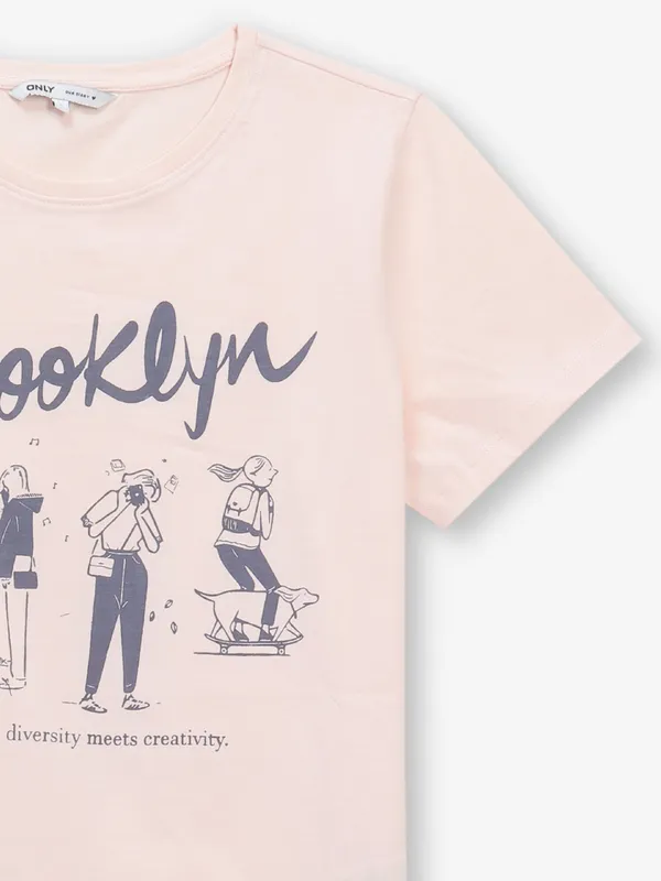 ONLY printed peach cotton t-shirt