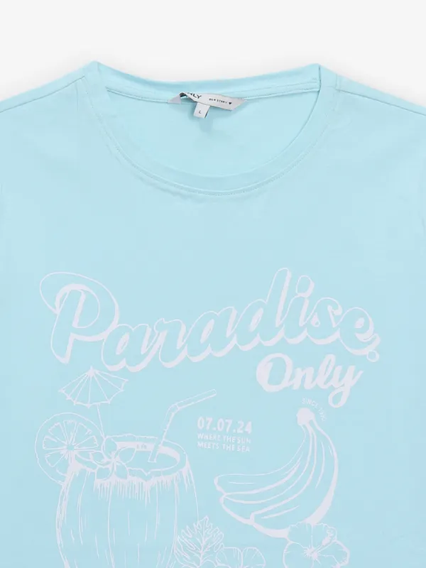ONLY sky blue printed cotton t-shirt