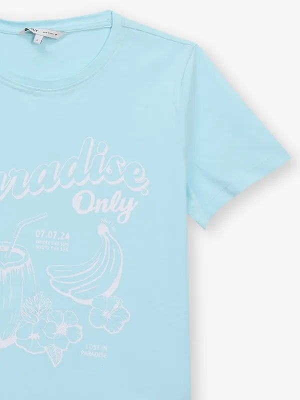 ONLY sky blue printed cotton t-shirt