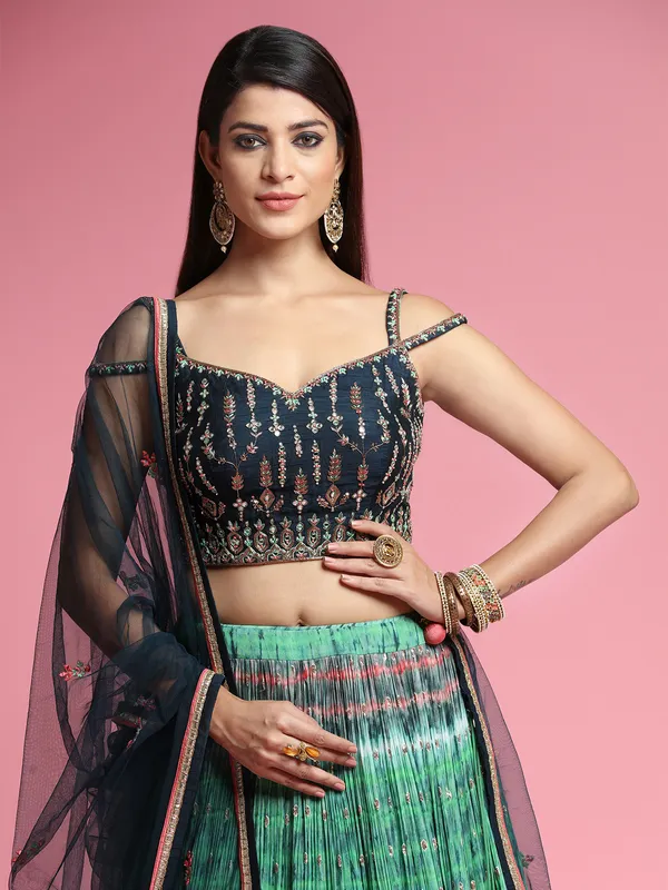 Optic green designer georgette lehenga choli for wedding