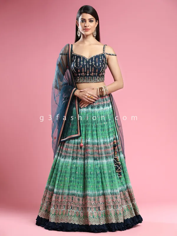 Optic green designer georgette lehenga choli for wedding