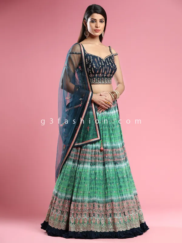 Optic green designer georgette lehenga choli for wedding