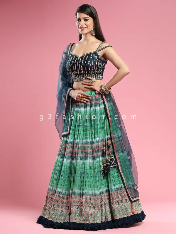 Optic green designer georgette lehenga choli for wedding