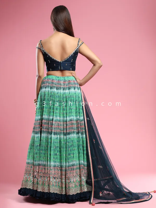 Optic green designer georgette lehenga choli for wedding