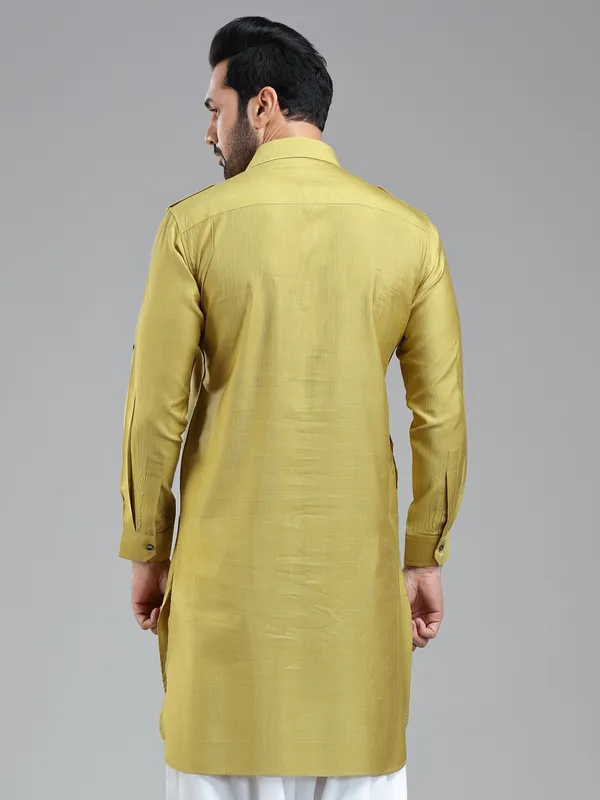 Opulent style golden pathani kurta for men